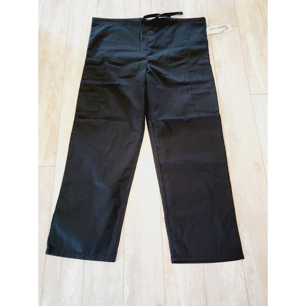 Butter Soft S Scrub Pants Black Drawstring Waistband Pockets Unisex‎ NWT